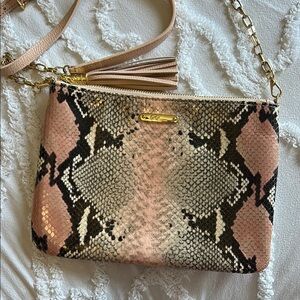 GiGi New York Pink and Black Snake Print Crossbody Bag